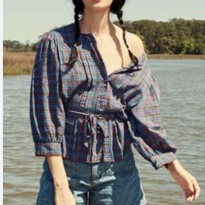 Doen Plaid Button Down Belted Top size XL